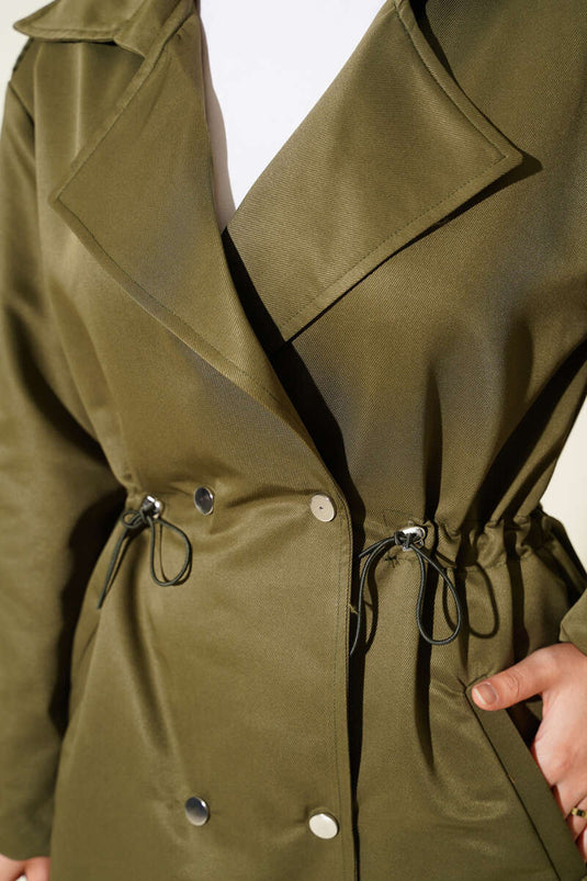 Waist Tunnel Snap Button Trench Coat Khaki
