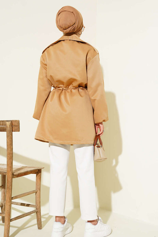 Waist Tunnel and Snap Button Trench Coat Latte