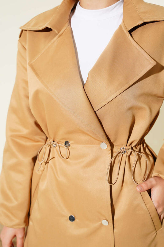 Waist Tunnel and Snap Button Trench Coat Latte