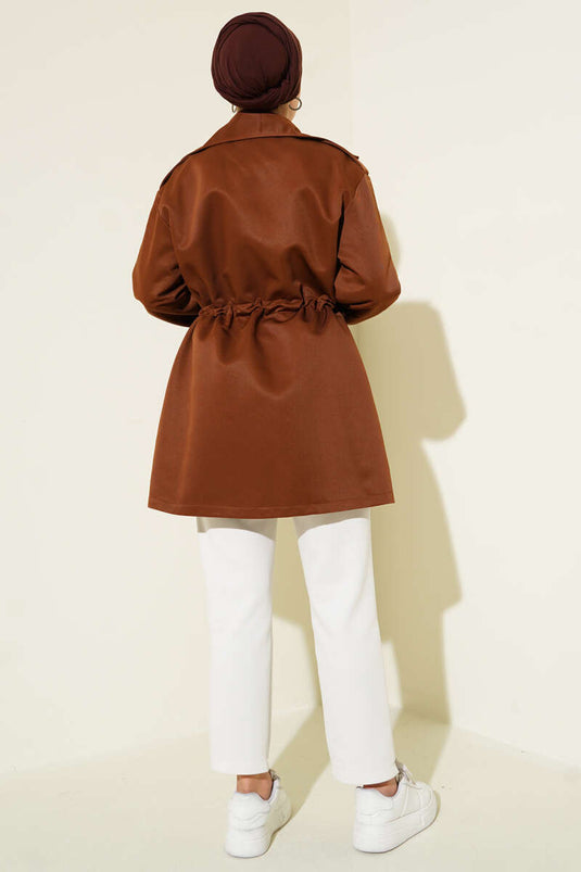 Waist Tunnel Snap Button Trench Coat Tan