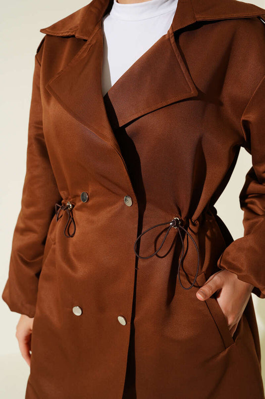 Waist Tunnel Snap Button Trench Coat Tan