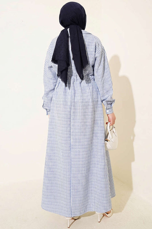 Bel Tünelli Gestreiftes Waffelkleid Blau