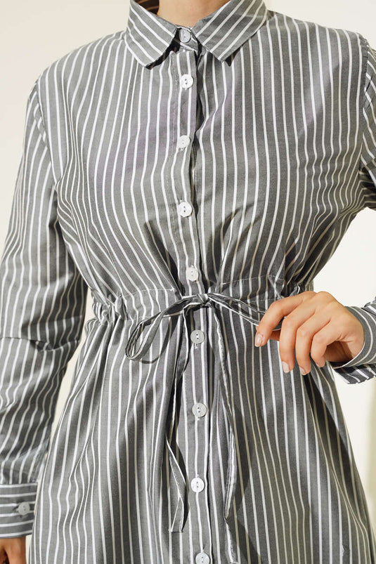 Beautiful Tünelli Striped Long Shirt Black