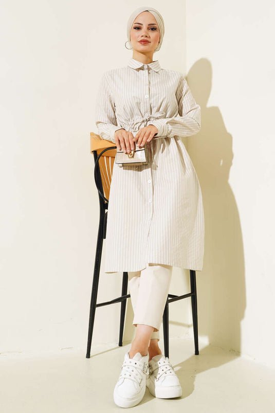 Beautiful Tunic Striped Long Shirt Stone