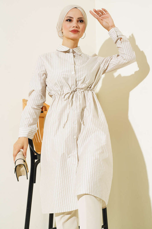 Beautiful Tunic Striped Long Shirt Stone