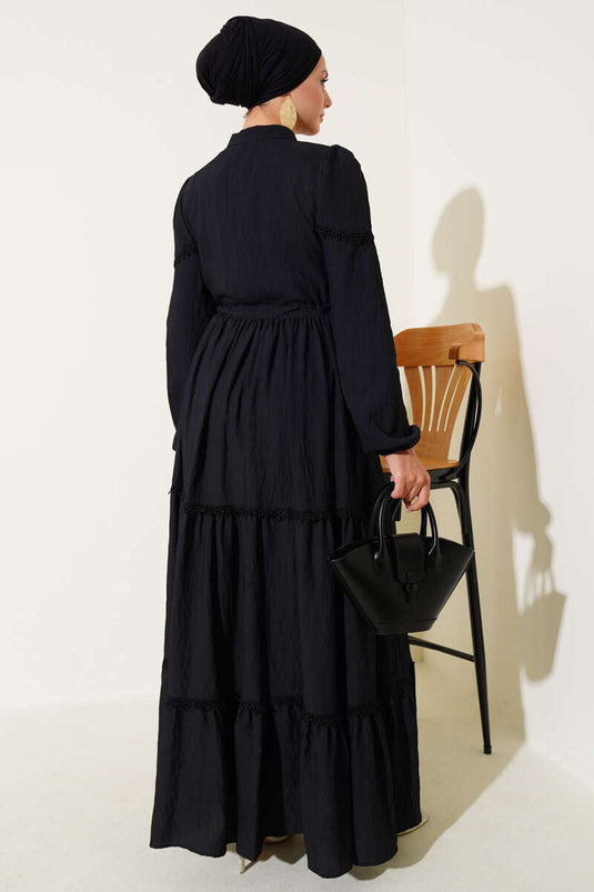 Waist Tunnel Lace Detail Dress Black