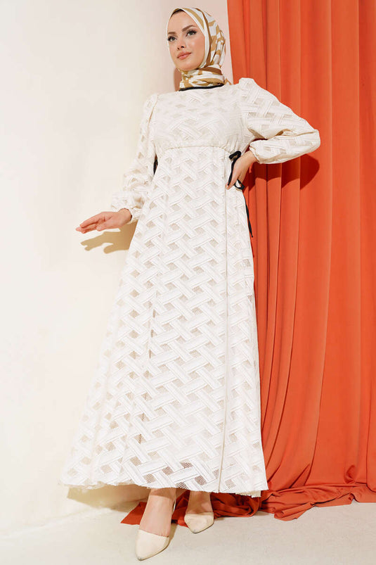 Taillentunnel-Spitzenkleid Beige