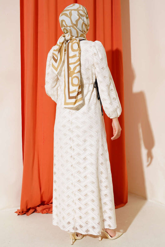 Taillentunnel-Spitzenkleid Beige