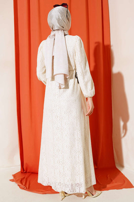 Robe en dentelle tunnel à la taille Crème