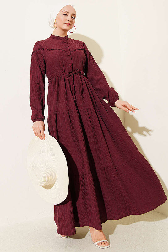 Robe en écorce d'arbre avec ceinture et boutons, couleur prune