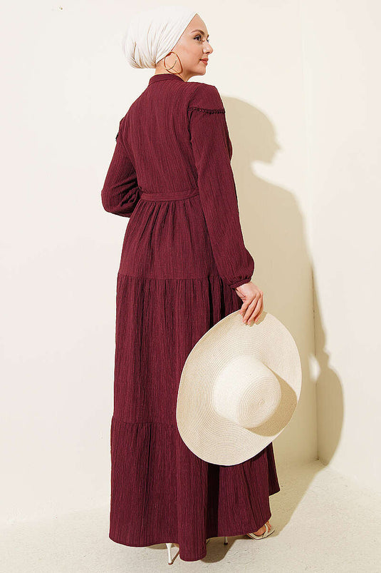 Robe en écorce d'arbre avec ceinture et boutons, couleur prune
