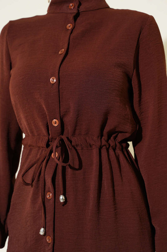 قبعة أيروبين مزودة بنفق خصر بأزرار، بني داكن