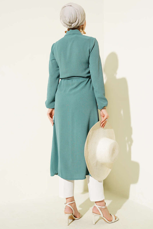 معطف أيروبين بحزام خصر بأزرار، أخضر فاتح