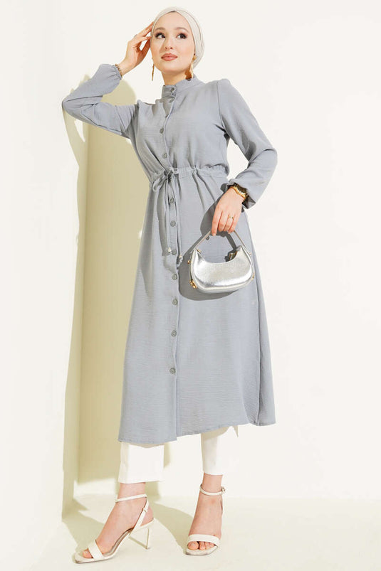 معطف أيروبين بحزام خصر بأزرار، رمادي