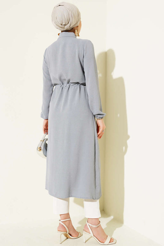 معطف أيروبين بحزام خصر بأزرار، رمادي