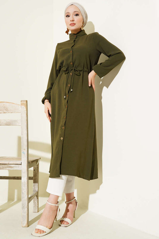 معطف أيروبين بحزام خصر بأزرار، لون كاكي