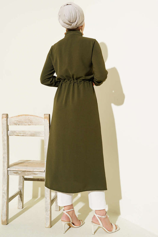 معطف أيروبين بحزام خصر بأزرار، لون كاكي