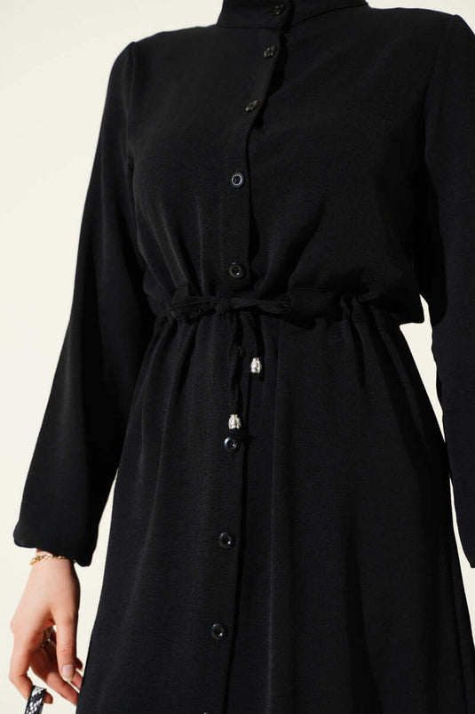 Black Buttoned Ayrobin Cap with Waist Tunnel