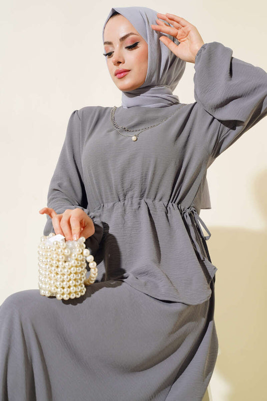 Bel Tünelli Skirted Ayrobin Two-Piece Set Charcoal