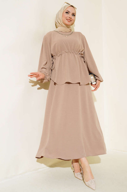 Bel Tünelli Etekli Ayrobin İkili Takım Latte