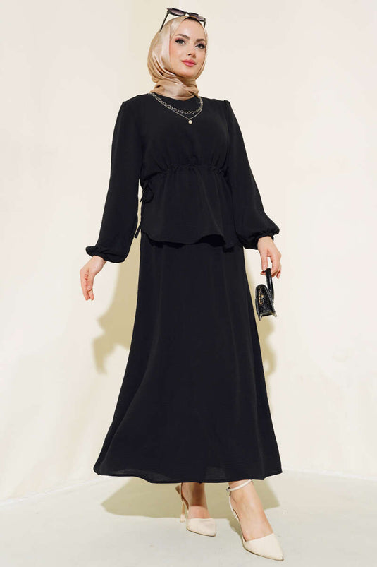 Bel Tünelli Etekli Ayrobin İkili Takım Siyah