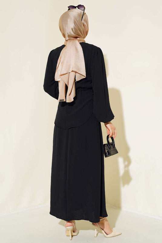 Bel Tünelli Etekli Ayrobin İkili Takım Siyah