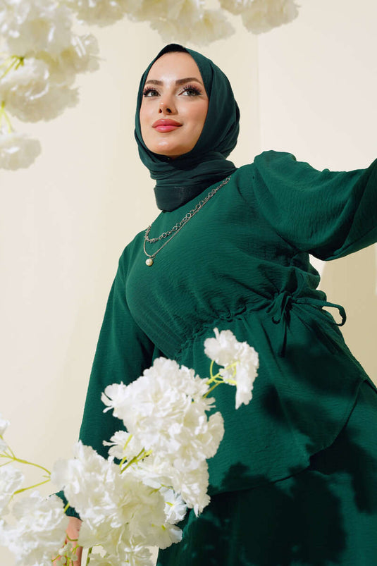 Bel Tünelli Etekli Ayrobin İkili Takım Zümrüt