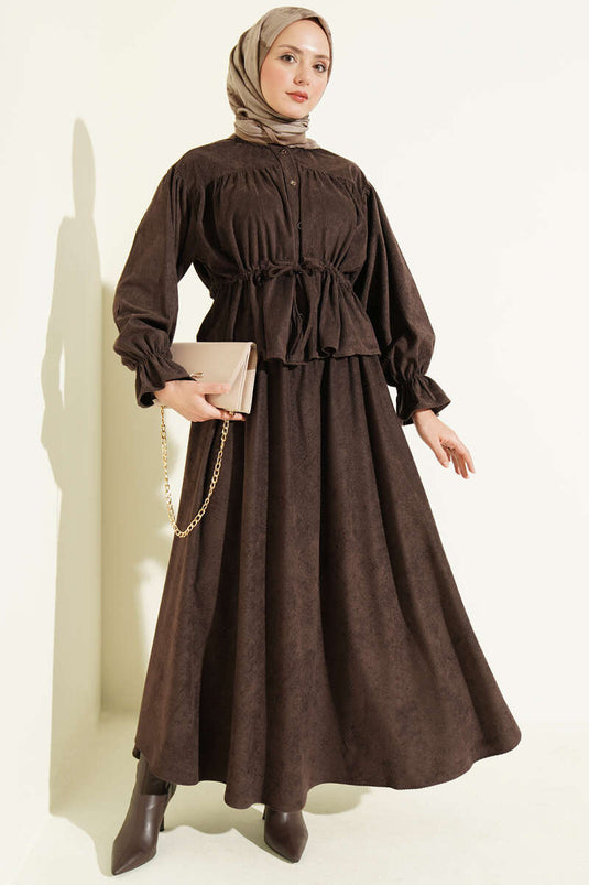 Ensemble Deux Pièces En Velours Et Tulle Marron