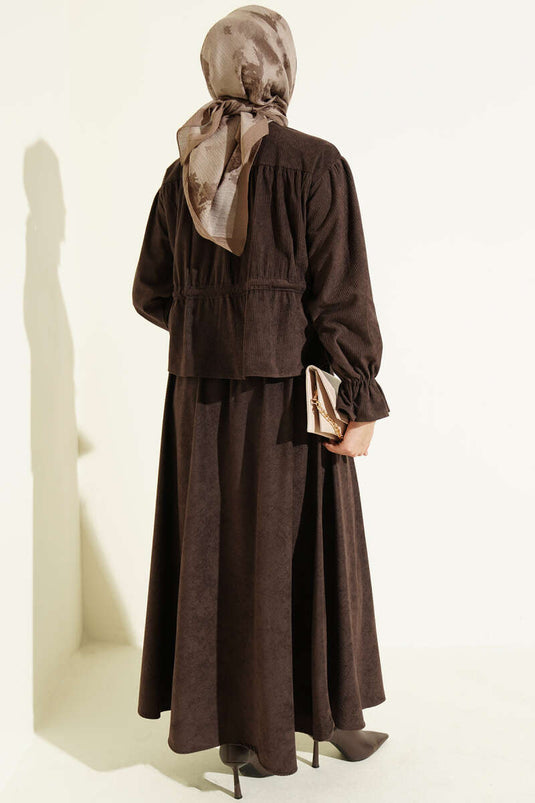 Ensemble Deux Pièces En Velours Et Tulle Marron