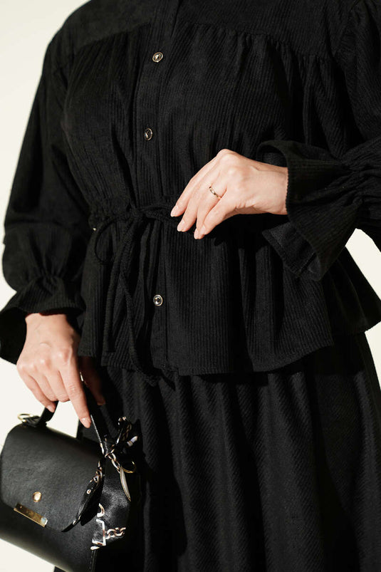 Completo In Velluto Nero Con Gonna In Tulle