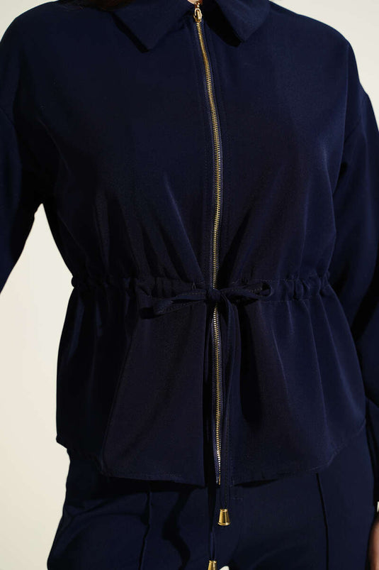 Set base doppio con zip e collo a V blu scuro