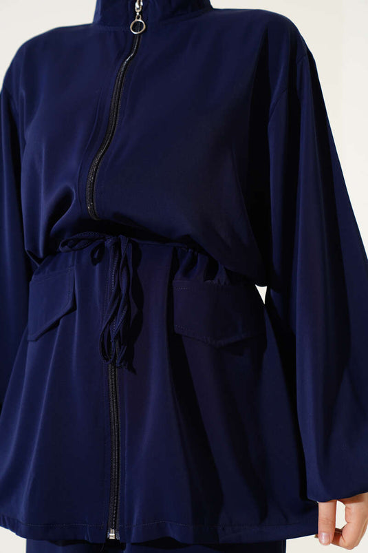 Bel Tünelli Fermuarlı Cep Kapaklı İkili Takım Lacivert