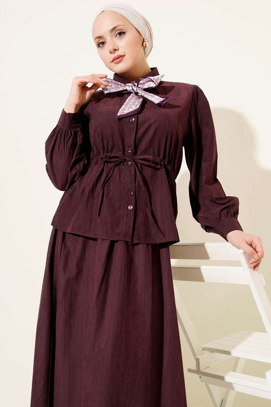 Bel Tünelli Fularlı Tensel Etekli Takım Burgonya