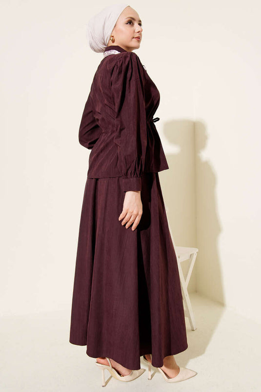 Bel Tünelli Fularlı Tensel Etekli Takım Burgonya