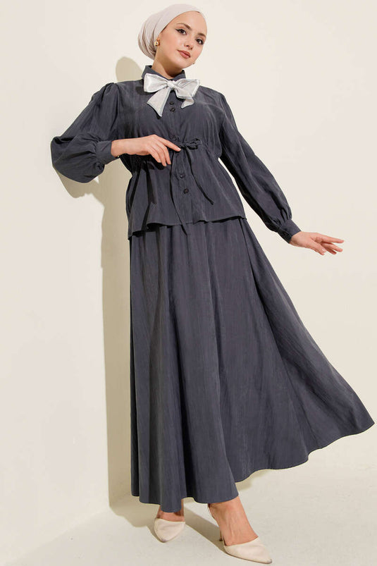 Ensemble jupe en tencel avec foulard à tunnel Bel, couleur fumée