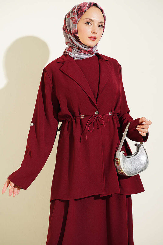 Gürtelgürteltes Jile Mit Musterkleid In Bordeaux