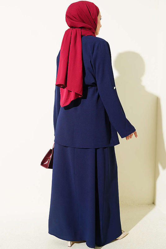 Navy Blauer Jile Kleid Mit Gürtel Und Taschen