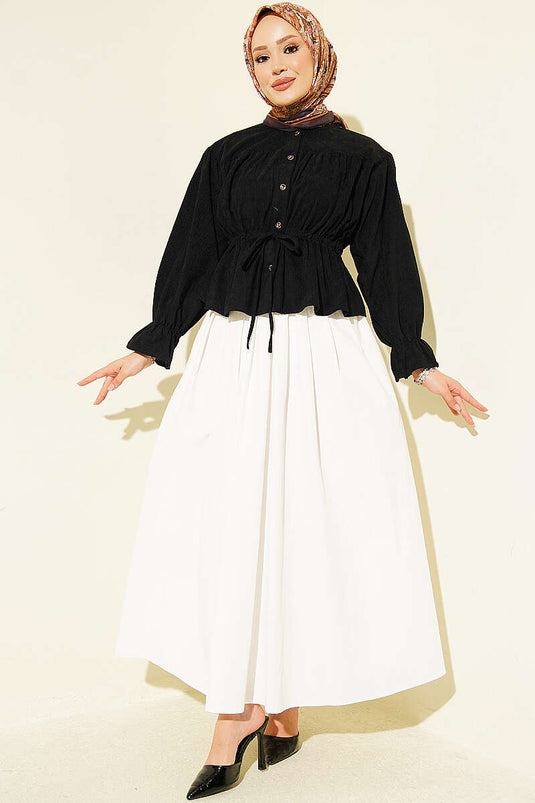 Schwarze Samt-Voile-Bluse
