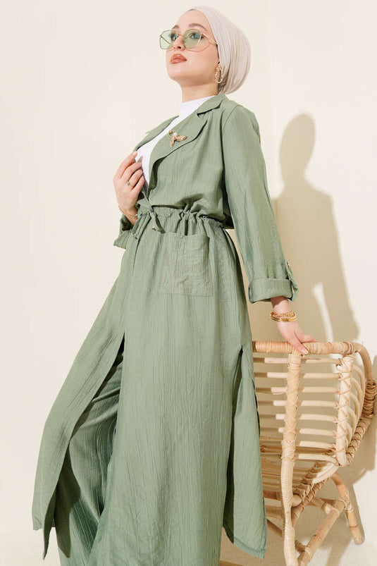 Ensemble double avec ceinture à œillets, vert pistache