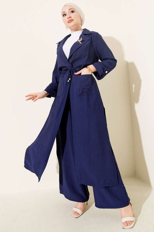 Ensemble double avec ceinture à œillets Bleu marine