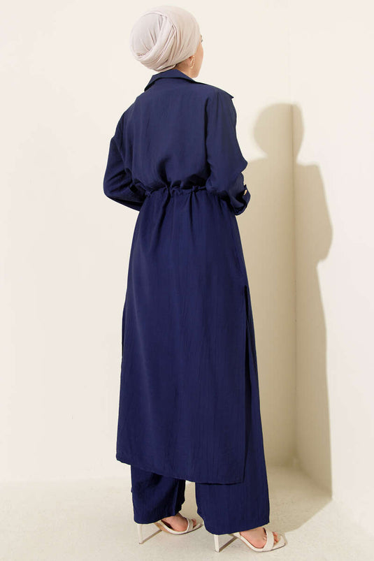 Ensemble double avec ceinture à œillets Bleu marine