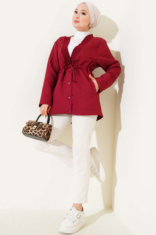 Veste matelassée à taille tunnel rouge bordeaux
