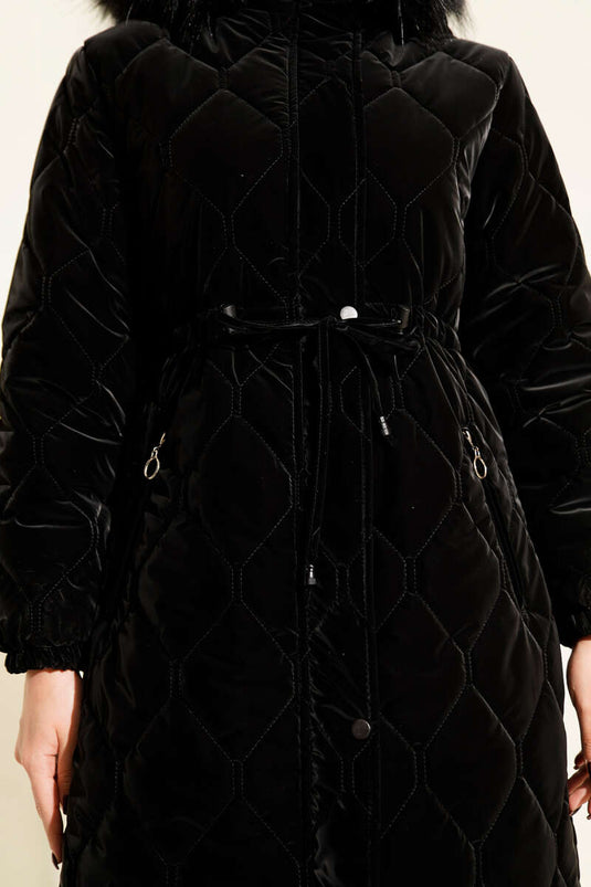 Bel Giacca Imbottita Trapuntata con Cappuccio a Tunnel Nera