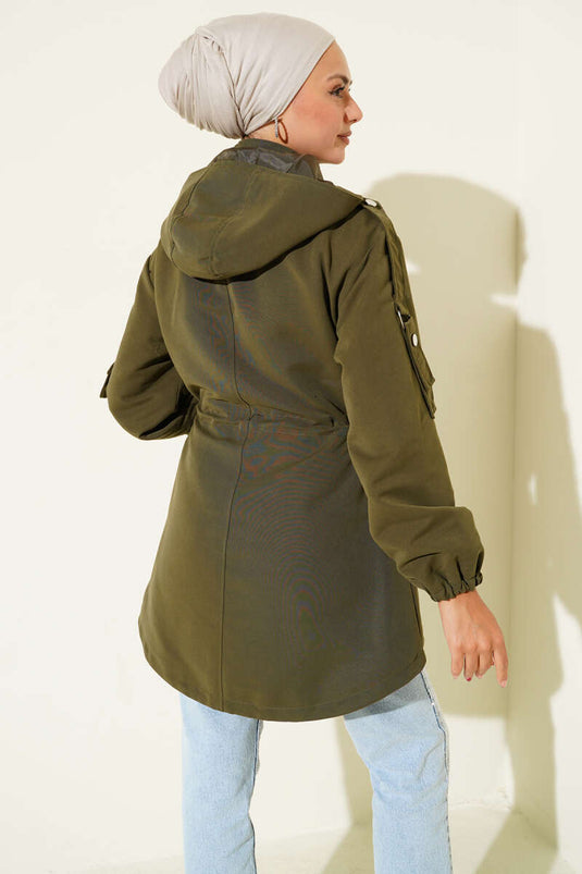 Trenchcoat mit Tunnelzug und Kapuze in Khaki