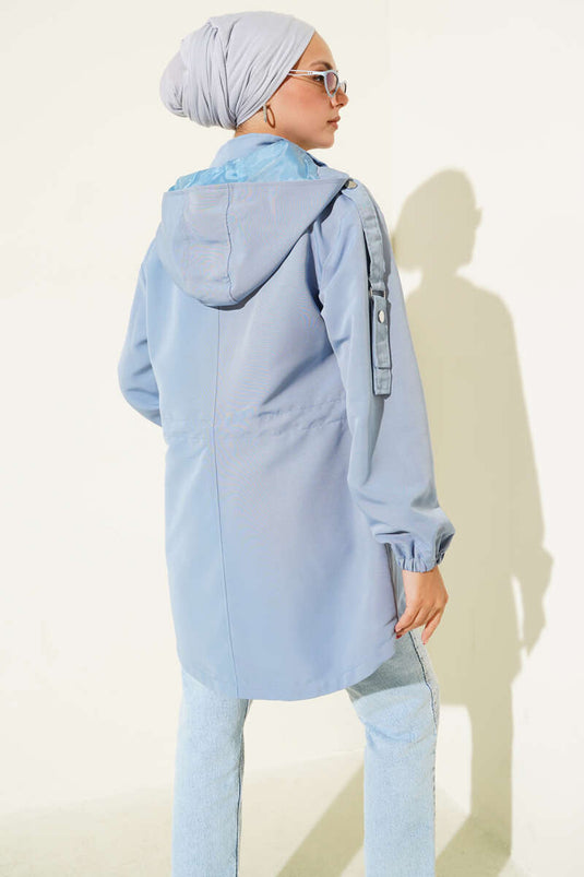 Trenchcoat mit Tunnelzug und Kapuze in Blau