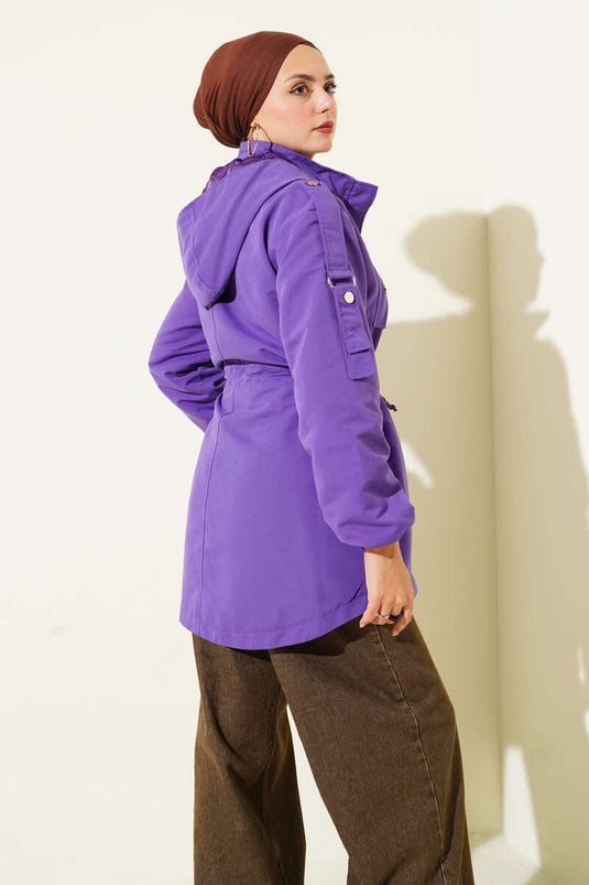 Trench-coat à capuche avec tunnel de taille, violet