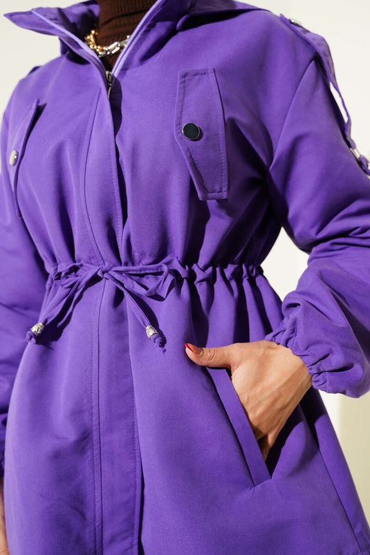 Kapuzen-Trenchcoat mit Taillentunnel, Lila