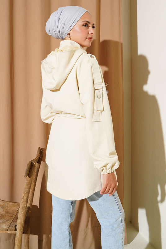 Trenchcoat mit Tunnelzug und Kapuze in Stein