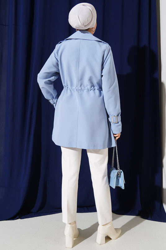 Beautiful Tünelli Short Trench Coat Baby Blue