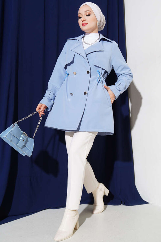 Beautiful Tünelli Short Trench Coat Baby Blue